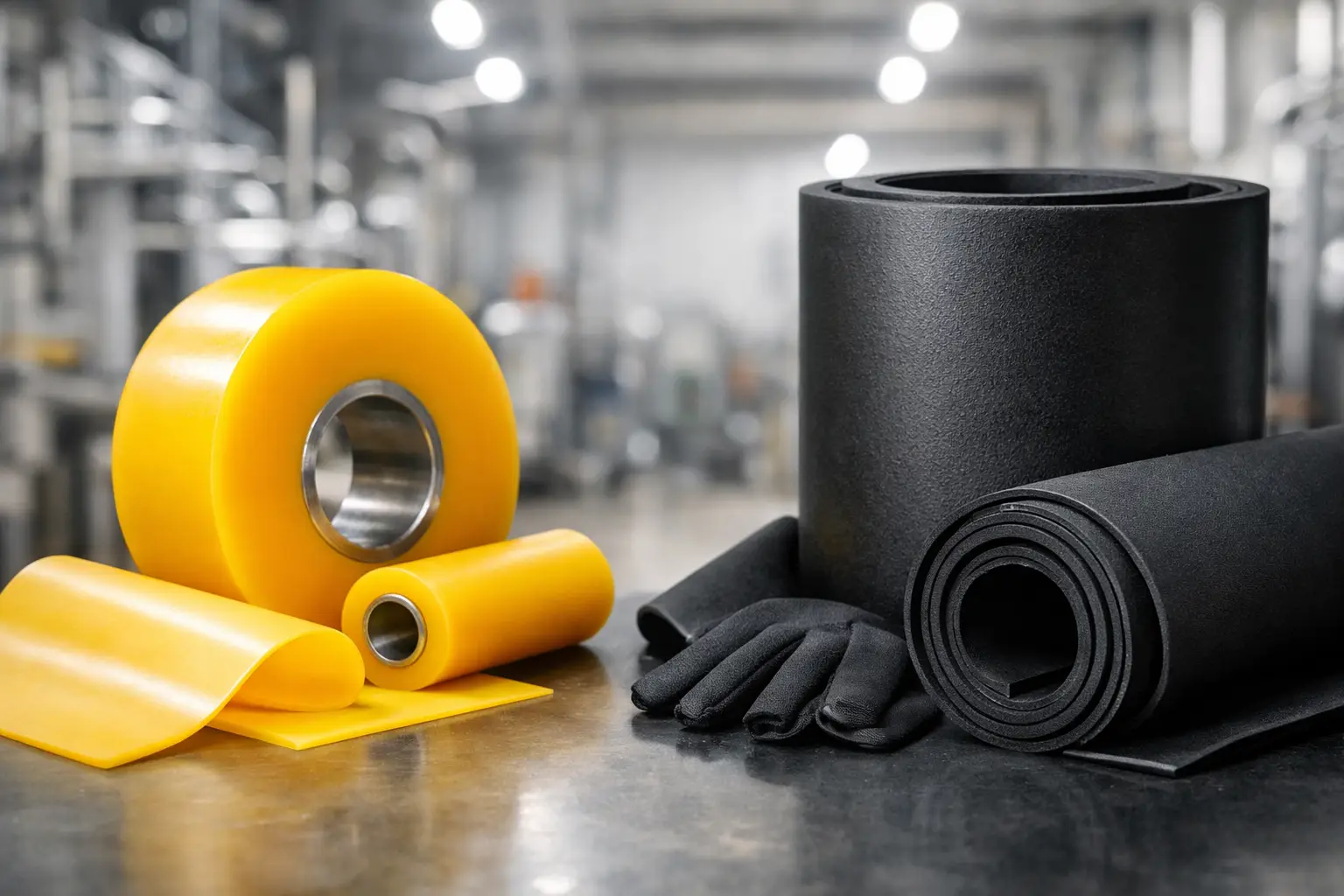 Poliuretano vs neopreno industrial en planta